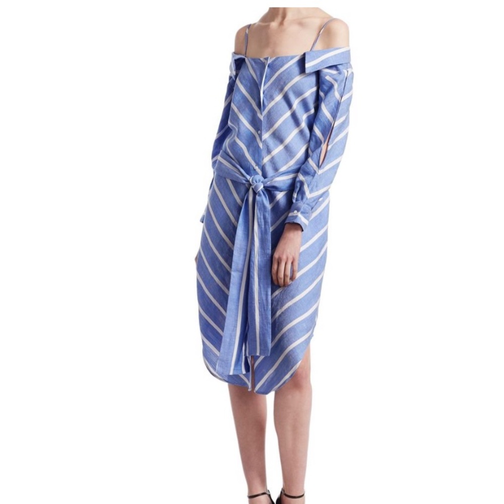 Sandro  Rulylle Striped Off the Shoulder Dress